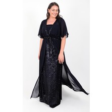 Ladies First Büyük Beden 3221 Siyah Uzun Abiye Elbise