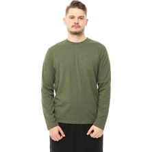 Defy's Erkek Bisiklet Yaka Uzun Kollu Regular Fit Basic Tişört Haki