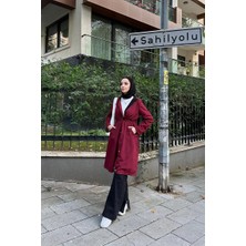 Burcu Tesettür Belden Bağıcıklı Trençkot BRC1906 Bordo