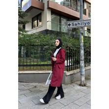 Burcu Tesettür Belden Bağıcıklı Trençkot BRC1906 Bordo