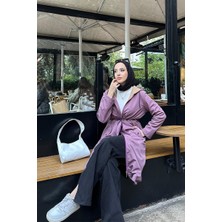 Burcu Tesettür Belden Bağıcıklı Trençkot BRC1906 Gül Kurusu