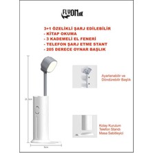 Flyon 3+1 Şarjlı Kitap Okuma Lambası , Fener 3 Kademeli ,Acil durum Powerbank ve Telefon Tutucu Lamba