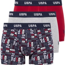 U.S. Polo Assn. Erkek Gri Melanj-Bordo-Baskılı 3'lü Boxer 80509