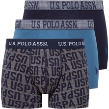 U.S. Polo Assn. Erkek İndigo-Lacivert-Baskılı 3'lü Boxer 80503