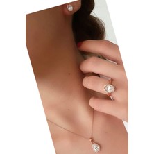 SKY DIAMOND gümüş rose altın kaplama damla tektaş set