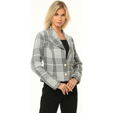 Owut Collection Kadın Gri Çift Düğmeli Ekose Ceket