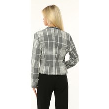 Owut Collection Kadın Gri Çift Düğmeli Ekose Ceket