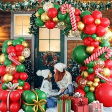 Tinky Winky Yılbaşı Noel Balon Zinciri 2 Adet Noel Baston Şekilli Folyo Balon