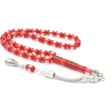 Murty99 Bilek Boy Kırmızı Beyaz Sürmeli Sıkma Kehribar Tesbih