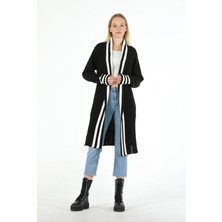 SiFu Tekstil Kadın Fashion Tarz Da Giyim Çizgili Bantlı Saç Örğülü Spor Uzun Triko Hırka