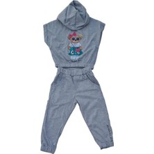 Tuffy Kız Çocuk Kapüşonlu Ayıcıklı Pantolon Beli Paçası Lastikli Takım