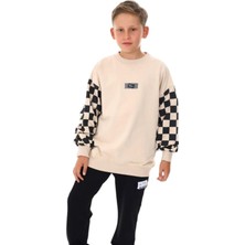 Ekko Erkek Çocuk East Coast Yazılı Kolları Dama Desenli Sweatshirt