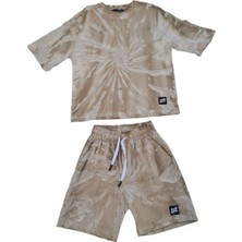 Zekids Erkek Çocuk Pamuklu Oversize Rahat Kalıp Batik Desenli Şort Takım
