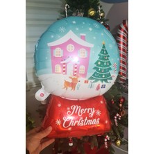 Pekshop Kar Küresi Şeklinde Merry Christmas Folyo Balon Yılbaşı Süsü