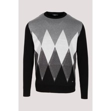Ncs Erkek Triko Siyah Bisiklet Yaka Baklava Desenli Slim Fit Pamuklu Kazak Ncs 3727
