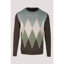 Ncs Erkek Triko Haki Bisiklet Yaka Baklava Desenli Slim Fit Pamuklu Kazak Ncs 3727