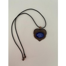 Hediyem Evime Iznik Çini Kolye Mavi Renkli Model El Boyaması Deri Ipli