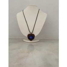 Hediyem Evime Iznik Çini Kolye Mavi Renkli Model El Boyaması Deri Ipli