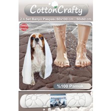 Cotton Crafty %100 Pamuk Dokuma Banyo Paspas Seti, Banyo Halısı 60X100 - 60X50