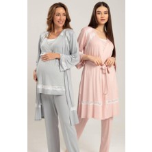 Bone Club 5201 Pudra Puanlı Sabahlıklı 3lü Hamile Lohusa Pijama Tk