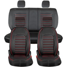 AG Store Nissan Navara Uyumlu Deri Oto Koltuk Kılıfı Ön/Arka 5li Tam Set Orjin Seri Siyah-Kırmızı