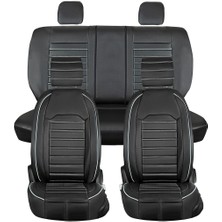 AG Store Nissan Navara Uyumlu Deri Oto Koltuk Kılıfı Ön/Arka 5li Tam Set Orjin Seri Siyah-Beyaz