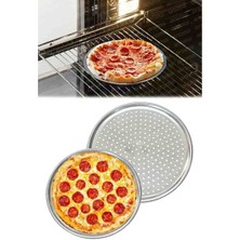 3 Adet Paslanmaz Çelik Pizza Tepsisi 28-32-36CM Pizza, Lahmacun,pide Tepsisi - Delikli Tepsi