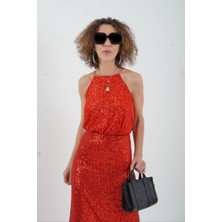 Zelish My Sister Kırmızı Pul Payetli Halter Yaka Ip Askılı Atlet