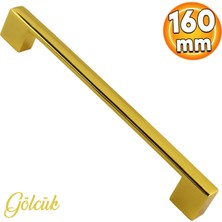 Badem10 Gölcük Düz (160 mm - 16 cm) Gold Altın Metal Mobilya Mutfak Dolabı Çekmece Dolap Kapak Kulpu Kulbu Kulpları