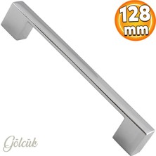 Badem10 Gölcük Düz (128 mm - 12.8 cm) Krom Metal Mobilya Mutfak Dolabı Çekmece Dolap Kapak Kulpu Kulbu Kulpları