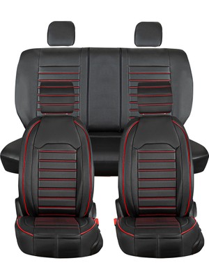 Ack Kia Sorento Uyumlu Deri Oto Koltuk Kılıfı Ön-Arka 5li Set Original Seri Siyah-Kırmızı
