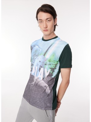 Amor İç Giyim Ice Play Bisiklet Yaka Düz Mavi - Yeşil Erkek T-Shirt 23IU1M0F01C6324_T-SHIRT Jersey
