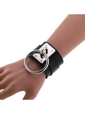 Htun El Yapımı Gotik Punk Deri Bilezikler, Kadınlar & Amp;erkekler Metal O-Raund Bangle (Gümüş Koyu Mavi) (Yurt Dışından)