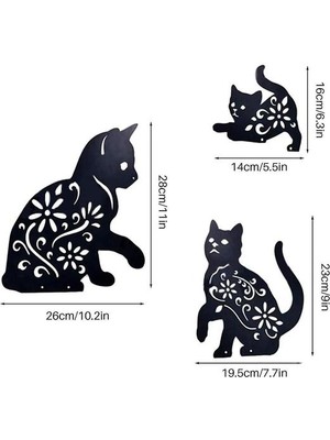 Htun Cat Yard Art Garden Decorative Metal Statues, 3 Pieces Cat Hollow Out Silhouette Animal Shape Stake Decorations, Black (Yurt Dışından)