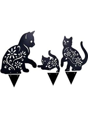 Htun Cat Yard Art Garden Decorative Metal Statues, 3 Pieces Cat Hollow Out Silhouette Animal Shape Stake Decorations, Black (Yurt Dışından)