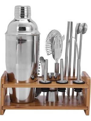 Htun 750 ml Paslanmaz Bar Kokteyl Çalkalayıcı Seti Barware Set Shaker Bambu ile Set Standı Bar Aracı Seti Barmen Kiti Çalkalayıcılar | Kokteyl Çalkalayıcıları (Yurt Dışından)