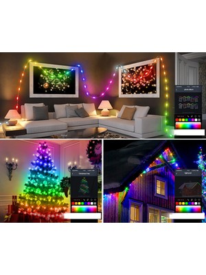 Coverzone 10 Metre LED Işık Renkli Su Geçirmez Ses Komut Özellikli ve Telefon ile Kontrol Çok Modlu Ev Dekoraston Bahçe Dekorasyon Oda Işıklandırma Çam Ağacı Noel Işıklandırması Için Uygun