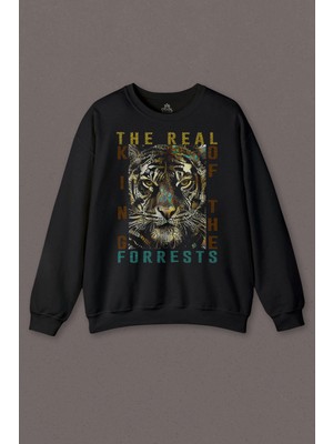 So Cool Ormanların Gerçek Kralı Vahşi Kaplan Kafası Tiger Baskılı Sweatshirt