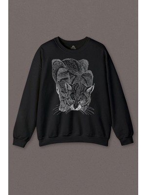 So Cool Kara Kedi Silüet Çizim Black Cat Bıyıklı Baskılı Sweatshirt