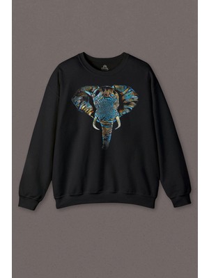 So Cool Renkli Fil Silüeti Elephant Animal Belgesel Doğa Çizim Baskılı Sweatshirt
