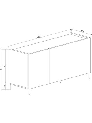 Suba Home Demir Ayaklı Mdf Şık ve Çok Amaçlı 3 Kapaklı 120 cm Siyah Konsol