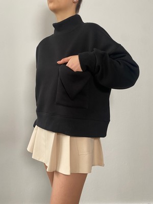 Ufwear Siyah Kalp Detaylı Oversize Sweatshirt