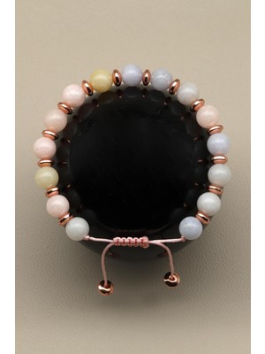 Alibaba Doğaltaş Akuamarin - Heliodor - Morganit Doğal Taş Makrome Örme Bileklik