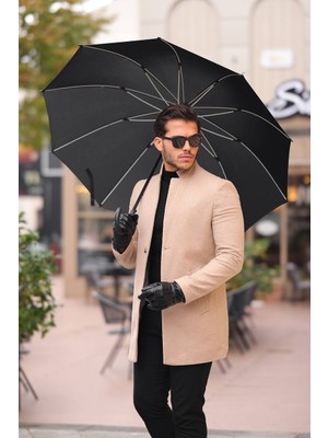 Hello7 Erkek Siyah slim  Fit dar kesim Kaşe Kaban Yeni Sezon