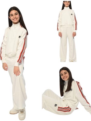 Marions Kız Çocuk Yarım Fermuarlı Kolları Şeritli Dik Yaka Sweatshirt