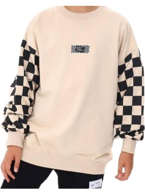 Ekko Erkek Çocuk East Coast Yazılı Kolları Dama Desenli Sweatshirt