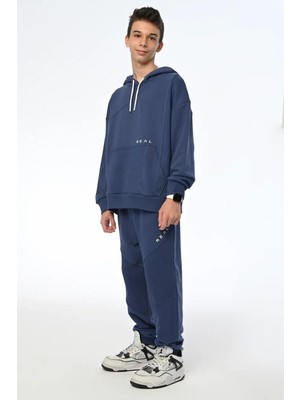 Marions Erkek Çocuk Kapüşonlu Sweatshirt Real Yazılı Jogger Eşofman Takım