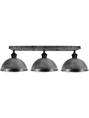 Rsylight Retro Rustik Metal Masa Üstü 3 Lü Siyah Gri Patinalı Sıralı Avize 100 cm