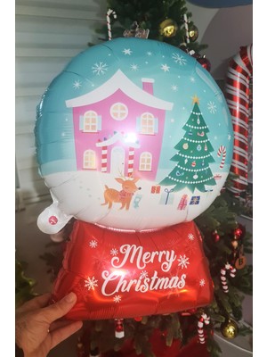 Pekshop Kar Küresi Şeklinde Merry Christmas Folyo Balon Yılbaşı Süsü