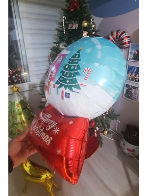 Pekshop Kar Küresi Şeklinde Merry Christmas Folyo Balon Yılbaşı Süsü